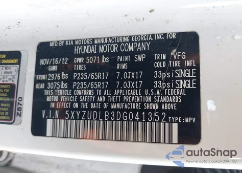 2013 Hyundai Santa Fe Sport из США, поврежденный, VIN 5XYZUDLB3DG041352